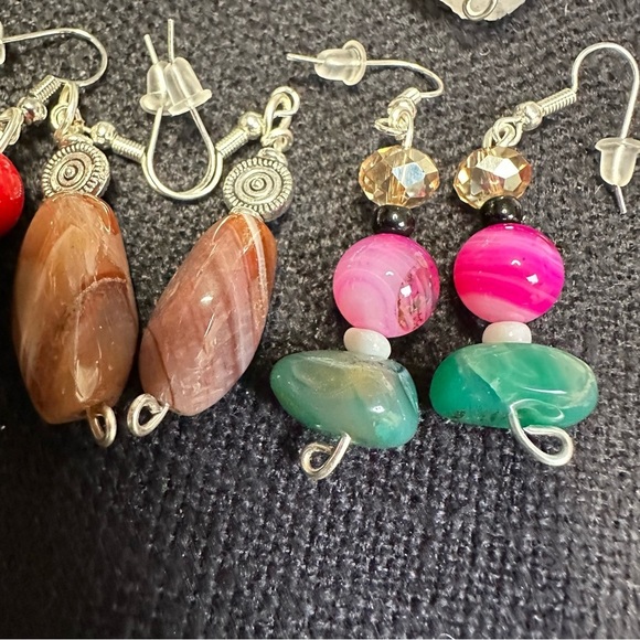 New Earrings Lot Of 8 Handmade Stones Beads Glass And Acrylic Wire Wrapped 5538 - Picture 8 of 15